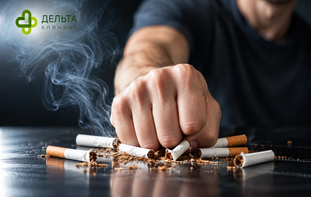 Человек борется с курением